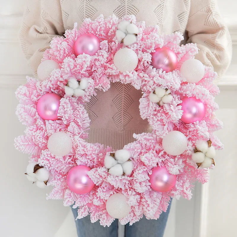 30/45/60/90cm Pink Christmas Artificial Tree Snow folcked tree Wreath Ball Ornaments trees New Year Desktop Window Home Decor | Дом и сад