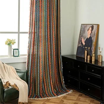 

Bedroom Shading Screening Window Hanging Soft With Tassels Curtain Panel Living Room Home Decor Darkening Hotel Stripe Pattern
