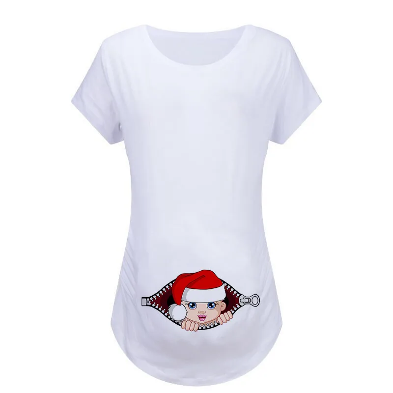 B Zwangerschaps kleding женская рубашка с коротким рукавом и рождественским принтом, свободная рубашка с круглым вырезом, женская блузка, ropa para embarazada - Цвет: B