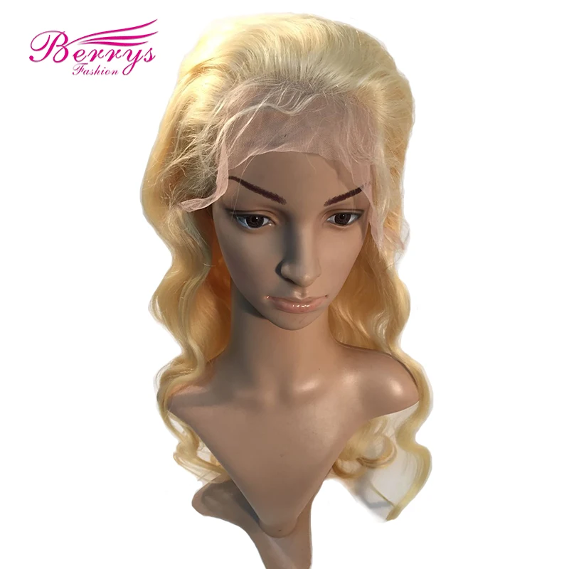 [Berrys Fashion] полные парики шнурка 613 волнистые человеческие волосы с волосами младенца блонд Цвет 130% Плотность remy волосы