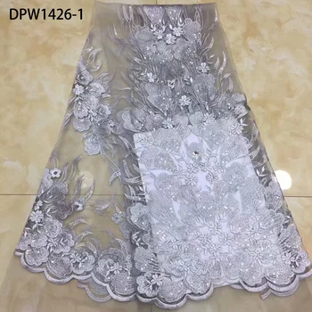 

French Lace Fabric 2020 High Quality Tulle Lace Fabric Sequin Net Lace Fabric Embroidered Lace 5 Yards DPW1426