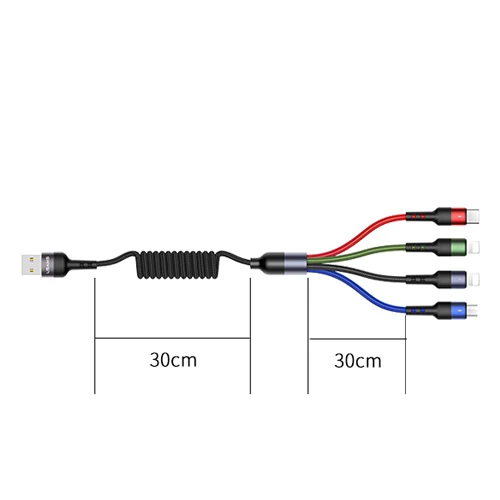 USAMS 1,2 м 3 в 1 телефон USB кабель type C Micro USB для iPhone X 8 7 6 iPad 3A Зарядка samsung Micro usb C для iPhone кабель - Цвет: 4in1 Spring Cable