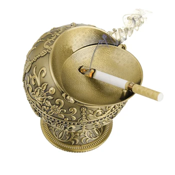 

Car ashtray retro windproof ashtray with lid portable ashtray outdoor indoor metal ashtray handmade print pattern