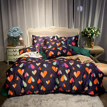 

Simple lovely 4-piece bedding set small indeed fortunate satin long-staple cotton 4-piece bedding set