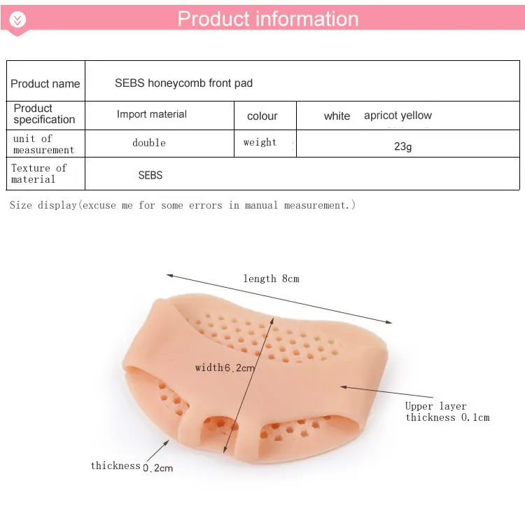 Вафельная Ткань вкладыш для переднего отдела стопы СЭБС дышащая код анти-боль в ноге pad Обувь на высоком каблуке уход для ног: стельки ноги со съемным подкладом; для женщин