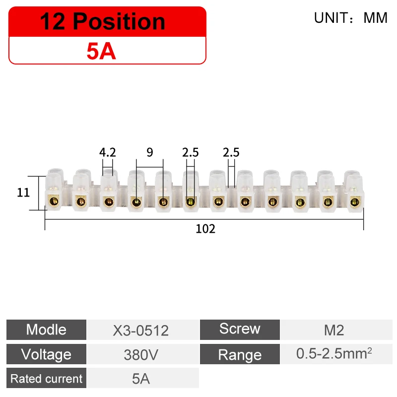 10pcs 360V 10A Dual Row Screw Terminal Block Electric Barrier 12