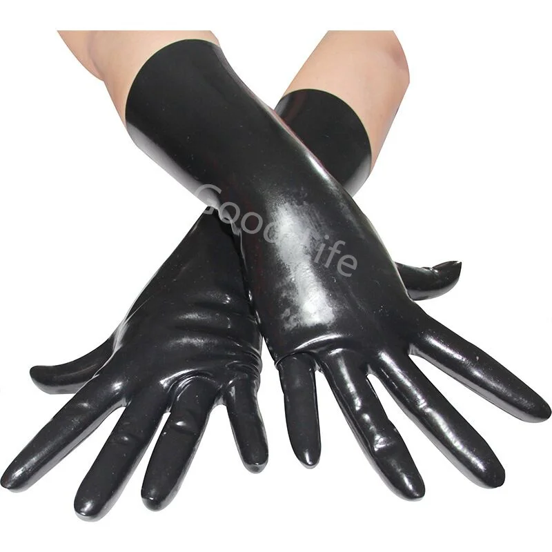 100% Latex Gloves Rubber Black Five Finger with Length over the wrist size XS-XXL image_0