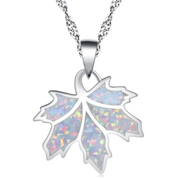 

New Opal Maple Leaf Pendant Necklace Female Bride Wedding Jewelry Party Gift Valentine's Day Anniversary Jewelry Wholesale