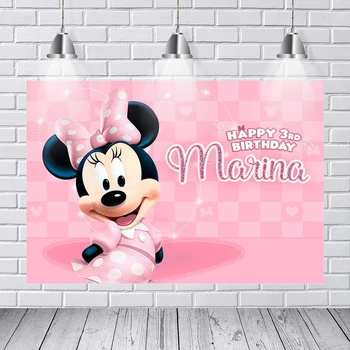 

Newborn Photocall Pink Minnie Mouse Dance Polka Dots Custom Photo Studio Birthday Background Photography Backdrop