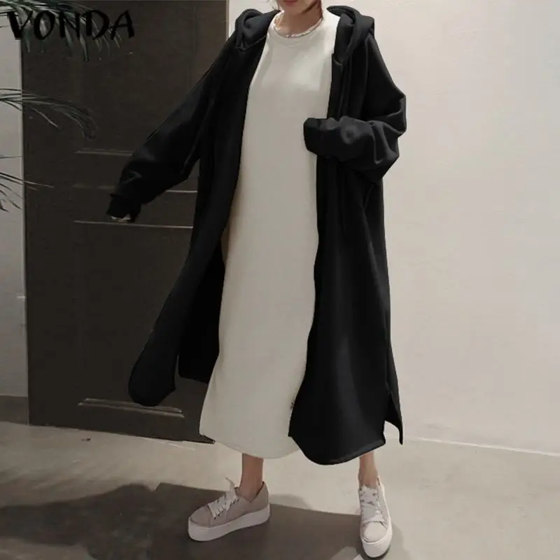 Модные кардиганы VONDA, женская верхняя одежда с длинным рукавом и карманами, однотонная одежда размера плюс, Длинные рубашки, женские свободные блузки 5XL