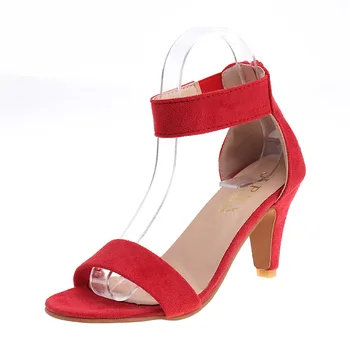 

Summer new round head shoes sexy with fashion smooth light tapered high heel non-slip ankle buckle women's size sandals 35-43
