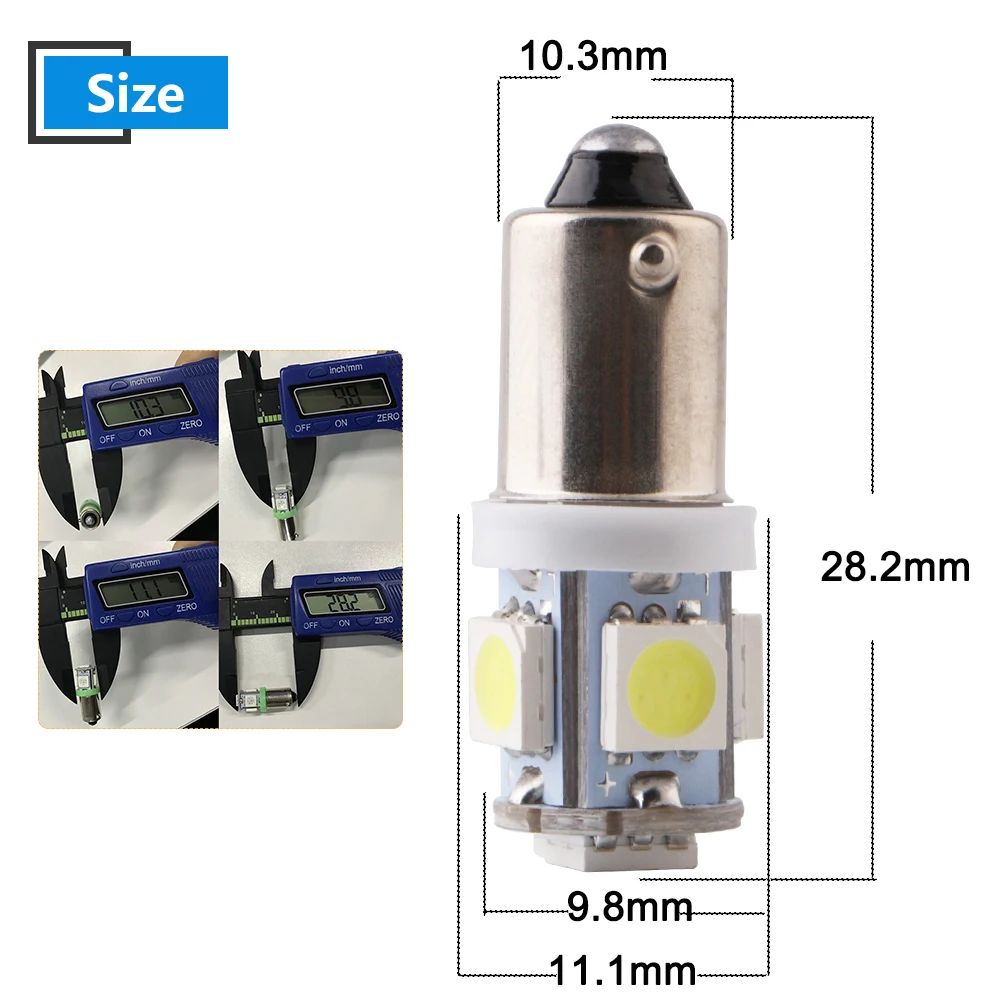 10 шт./лот, 24 В, BA9S W6W 5050, 5 SMD светодиодный светильник, авто лампа, клиновидный маркер, светодиодный индикатор для автомобиля, грузовика, сигнальный светильник, лампа для чтения на парковке, 60лм