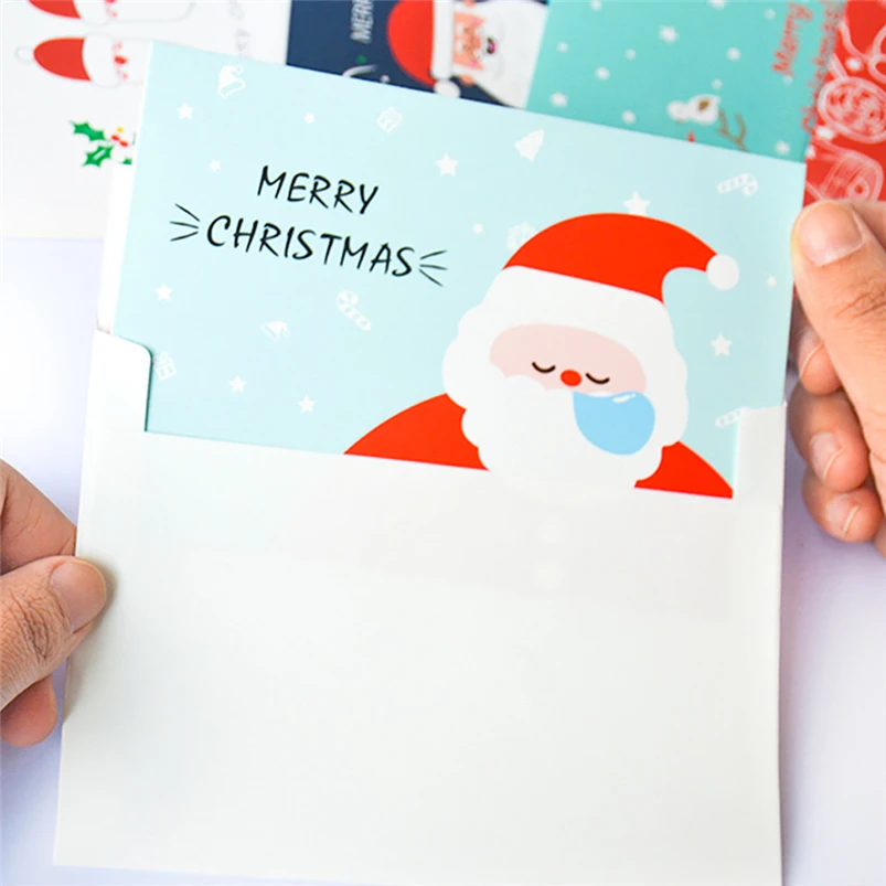 8Pcs Handmade Merry Christmas Paper Greeting Card With Envelope Writing Paper Gift Card DIY Greeting Cards Navidad 40OCT74