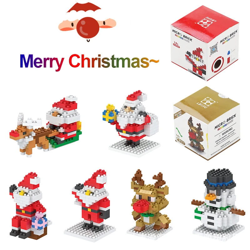 

High Quality Mini Blocks Big Model Size Christmas Santa Claus Blocks DIY Micro Building Block Toys Auction Model Toy Kids Gifts