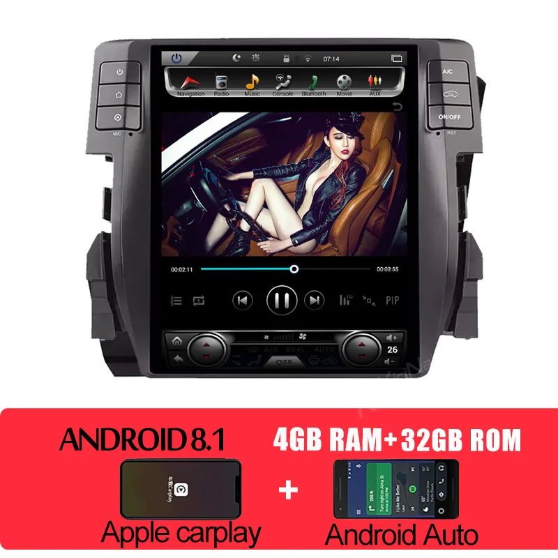 Android Car Radio KiriNavi вертикальный экран Tesla style 10,4 ''Android 8,1 автомобильный Радио gps навигатор для Honda civic автомобильный Dvd мультимедийный плеер - Цвет: Android Car Radio
