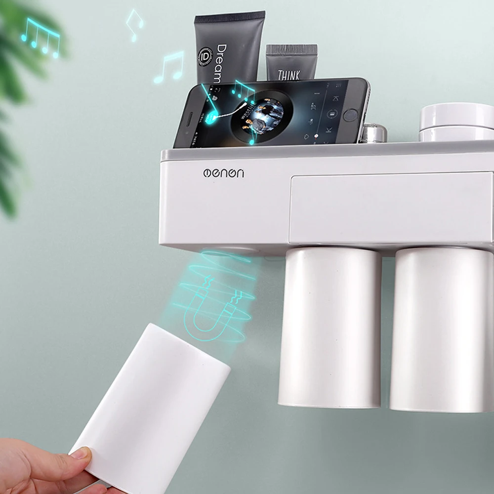 

2 Styles inverted magnetic suction type drainage toothbrush holder Nail-free and traceless sticking ABS Bathroom Accessories Set