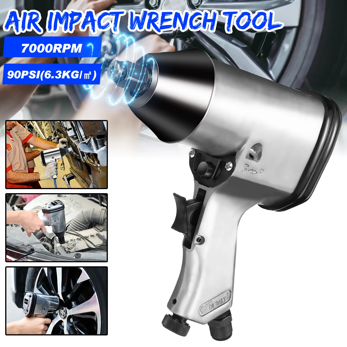 

Drillpro 1/2" Pneumatic Wrench Heavy Duty Pneumatic Air Impact Wrench Tool For Car Wheel Repairing Large Torque Aluminum Body