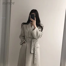 Новинка, высокое качество, женские пальто, зимнее шерстяное длинное пальто с поясом, офисный стиль, модный светильник, Роскошные пальто на шнуровке, верхняя одежда