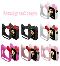 Kit ty cat assista capa para apple watch 6/4/5/3/2/1 40mm 44mm adorável bonito proteger casos de silicone para iwatch series 4 5/3/2/1
