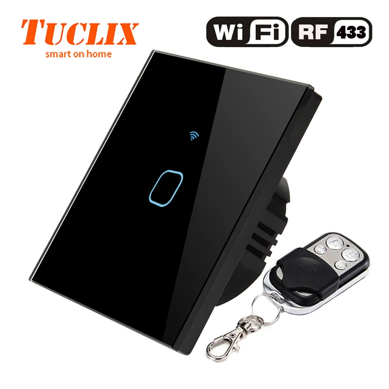 TUCLIX ЕС/Великобритания Wi-Fi приложение настенный выключатель света 1 банда 1 способ 110-240 В Кристалл стекло панель Переключатель водонепроницаемый Сенсорный управление