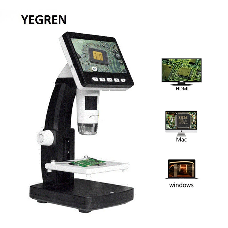 

1000X Illuminated Digital Microscope HDMI USB Microscope with 4.3 inch LCD Screen 8 LED Phone Repairing Industrial Microscope