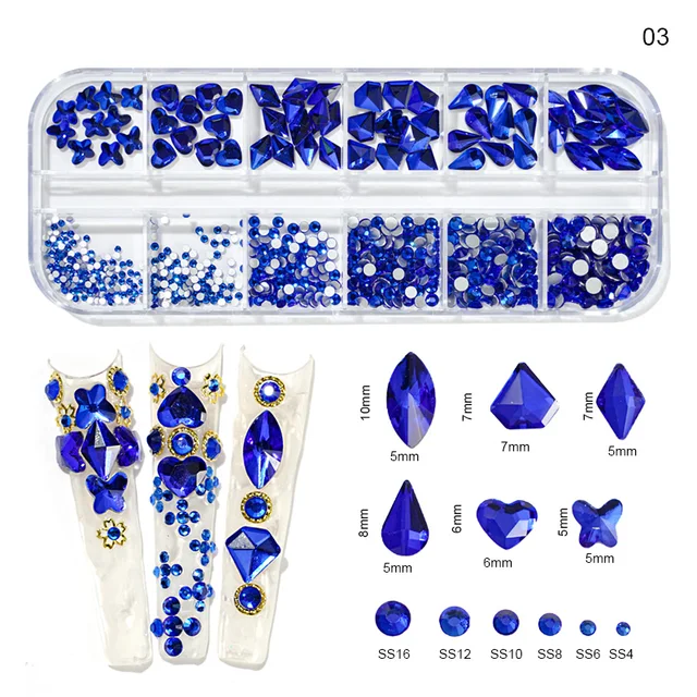 12Gird Box Multi Size AB/Colorful Hotfix Rhinestones Flatback Crystal Diamond Gems 3D Glitter Nail Art Luxurious Decorations &*& 3