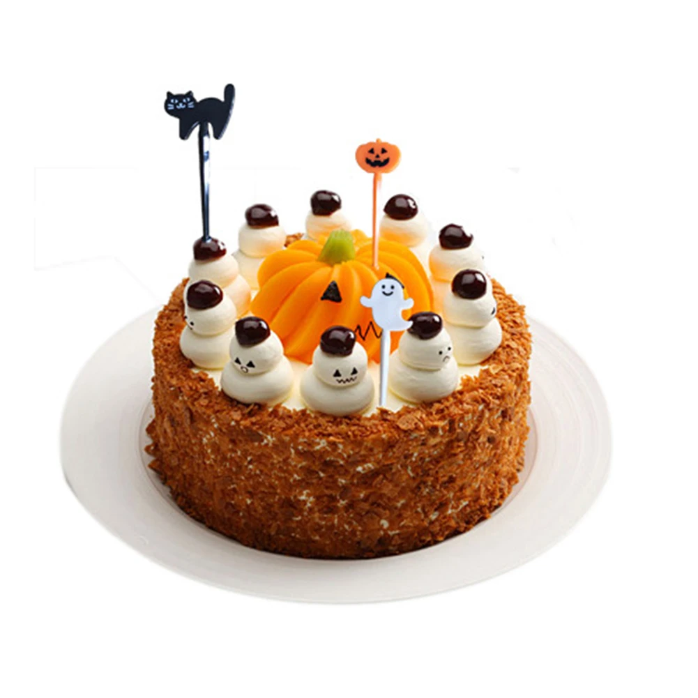 6Pcs Halloween Lovely Cats Pumpkin Ghost Kitchen Fruit Pick Fork Toothpick Non-toxic Dinner Decoration Cute Halloween style, it
