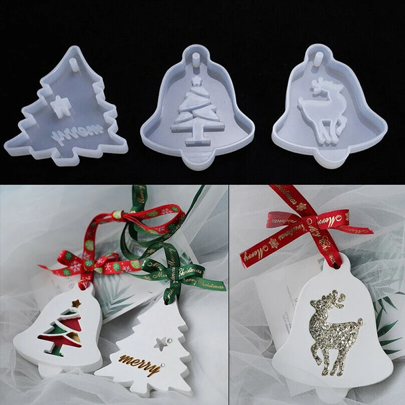 Silicone Mold Crystal Epoxy Resin Christmas Tree Elk Pendant Casting DIY Crafts Hanging Tags Jewelry Making