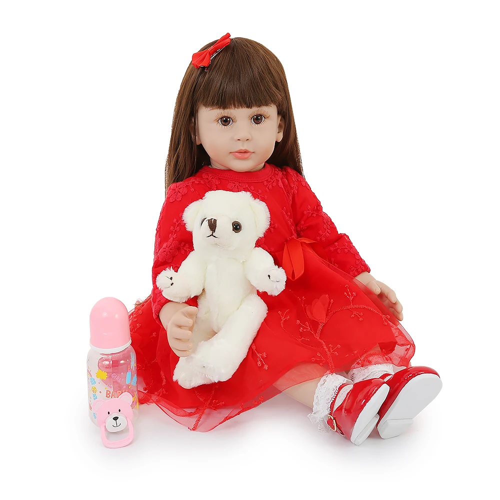 60 см Reborn Baby Doll девушка реалистичные силиконовые куклы детское платье принцессы красное платье новорожденный малыш игрушки для детей Playmate подарок на день рождения