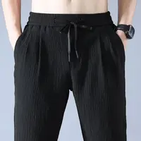Été glace soie homme survêtement lin pantalon décontracté large été pantalons de survêtement mâle printemps léger Halking sarouel 4