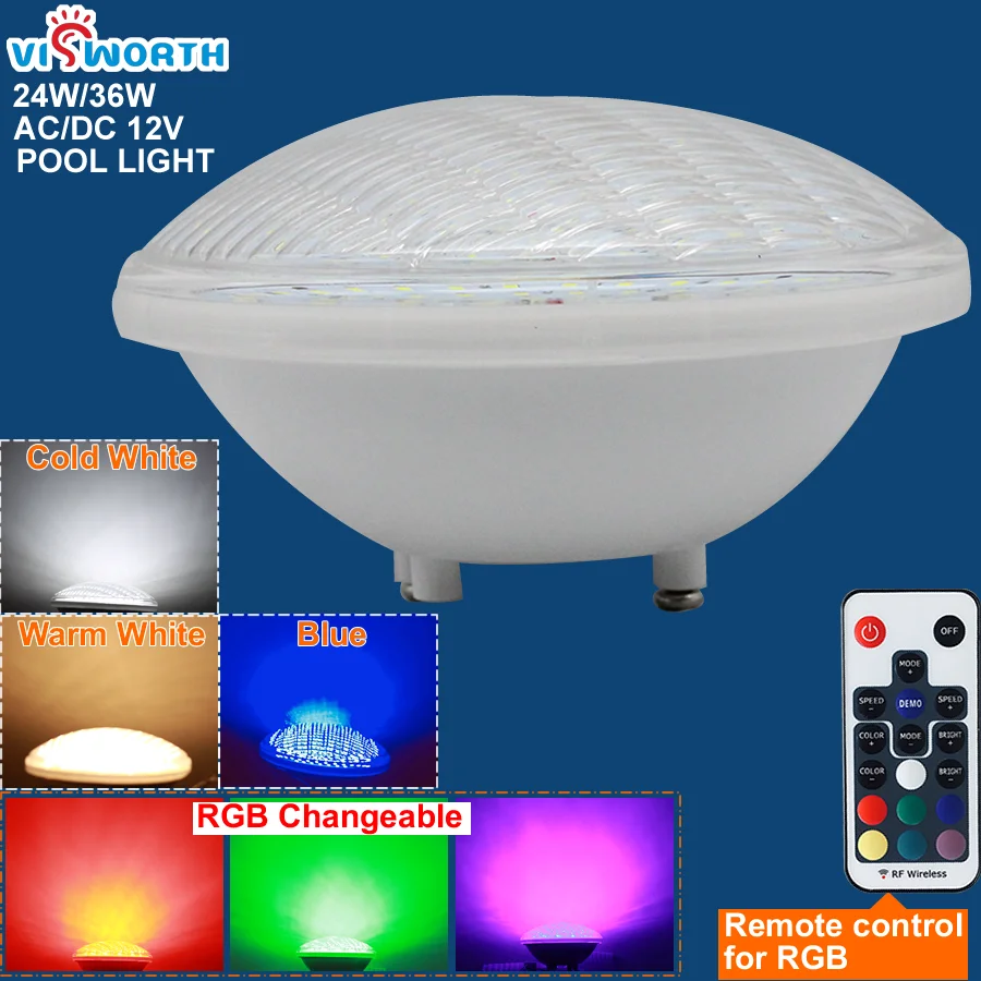 Rgb Pool Light Par56 Luz Piscina 24W 36W Lampada A Led Subacquea Ip68 Luci Per Laghetti Impermeabili 12V Led Light Sostituire La Lampada Alogena