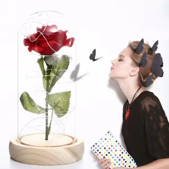 

2020 Beauty And Beast Eternal Flower Rose In Flask Wedding Decoration Artificial Flowers Glass In Cover For Valentine's Day Gift