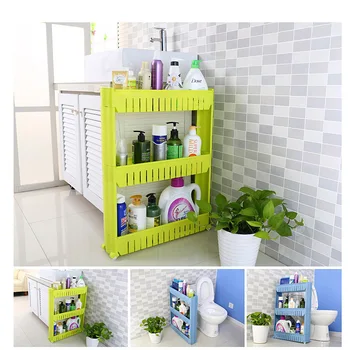 

1/pcs Gap Kitchen Storage Rack Shelf Slim Slide Tower Movable Assemble Plastic Bathroom Shelf Wheels Space 3 layers High Quality