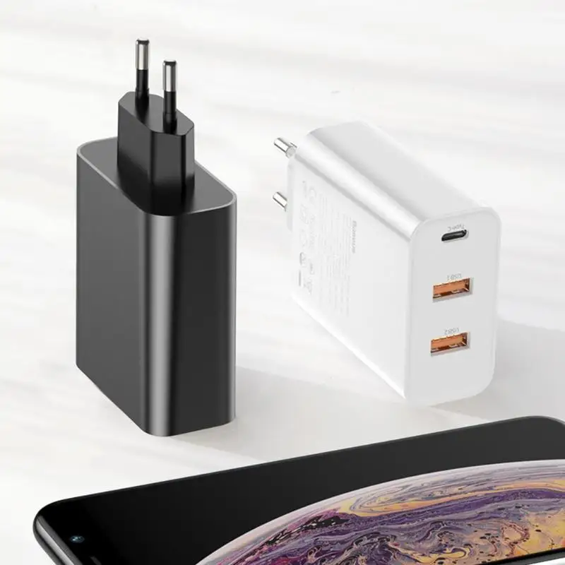 BASEUS BS-EU910 Универсальный 60 Вт 3 порта зарядное устройство 2 usb type-C мобильный телефон PD Быстрая Зарядка Док-станция ЕС вилка