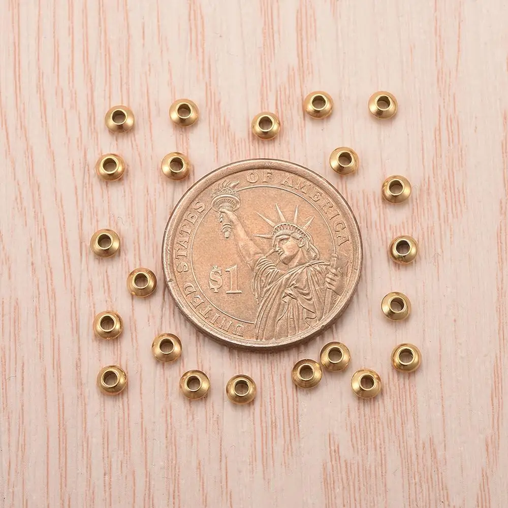 100pcs 304 Stainless Steel Flat Round Bead Spacers Metal Loose Beads for DIY Bracelet Jewelry Making 4x2mm,Hole:1.5mm