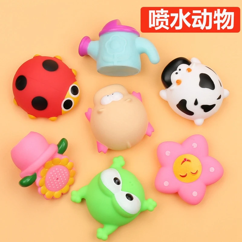 

Baby Bath Toys Water Spray Harmless Rubber Animals Ladybug Cow No Fading Rubber Bathroom Bath Beach Swiming Pool Toys For Kids