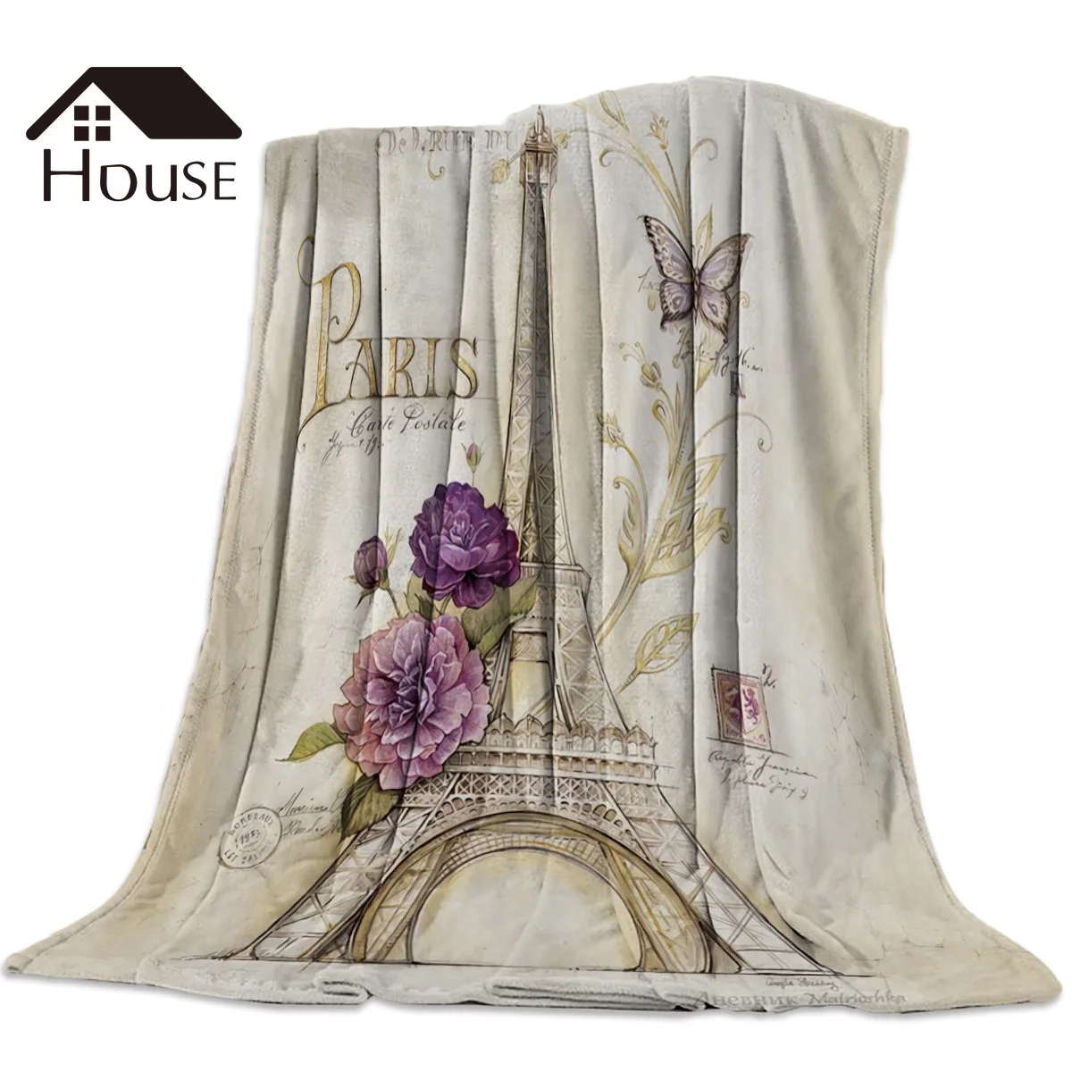 

Vintage Paris Tower Butterfly Blanket Funny Printed Soft Boy Girl Baby Coral Fleece Paris Blankets Warm Sofa Bed Sheets