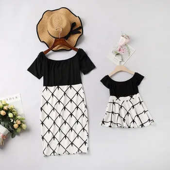

Family Matching Clothes Family Look Mommy And Me Clothes Off-Shoulder Mother Daughter Dresses Summer Mom and Daughter Dress