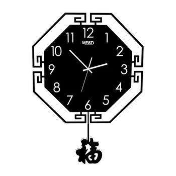 

PHFU-Chinese Traditional Style Swingable Wall Clock Modern Design Living Room 3D Hexagonal Pendulum Clock
