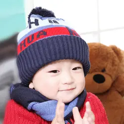Hua nav/новый зимний стильный Детский Теплый вязаный шарф с надписью shuang ceng mao, комплект из двух предметов в Корейском стиле