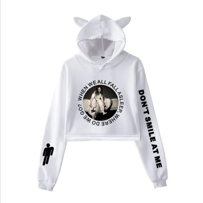 Billieeilish Billie eilish Женская Сексуальная толстовка с кошачьими ушками модный тренд короткий кошачий Топ Горячая Распродажа Kpop Harajuku толстовки Толстовка