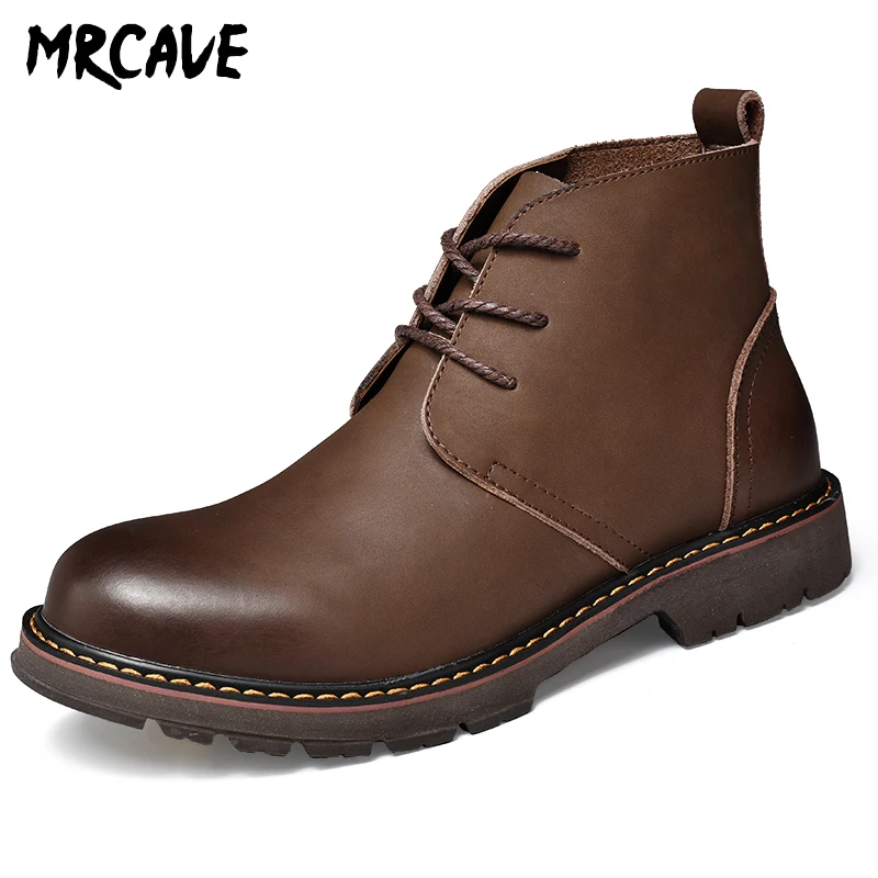MRCAVE/высококачественные мужские ботинки из натуральной кожи; зимние водонепроницаемые ботильоны; сапоги для верховой езды; уличные рабочие зимние ботинки; мужская обувь