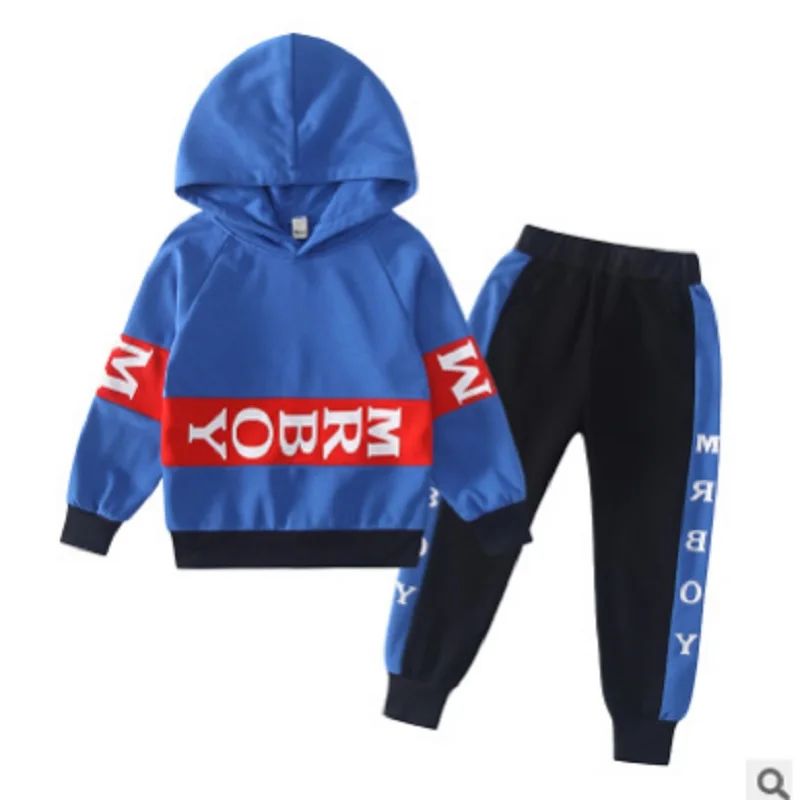 Boys Hoody Sports Clothing Set New Spring and Autumn Children 's 2 Patchwork Colors Sets Kids Clothes Suits Size4-14 ly329