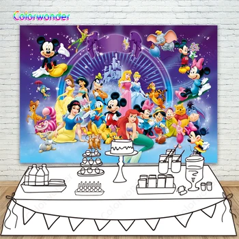 

Cartoon Character princess Photo Background Dumbo Mikey Mouse Photography Backdrop For Birthday Party Banner backdrop