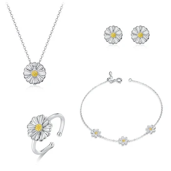 

Daisy Flower Jewelry Set Opening Rings & Stud Earrings for Women Necklace & Bracelet Jewelry Set