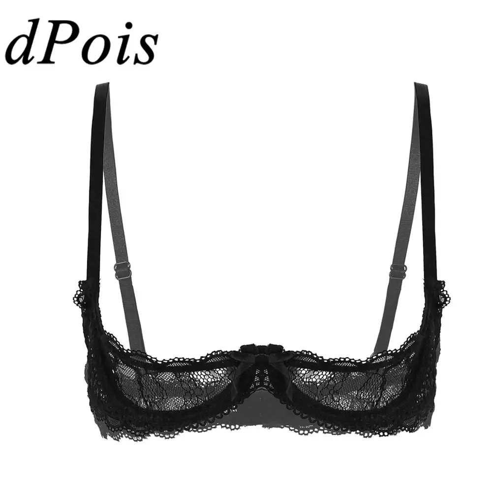 Kobiety 1/4 Kubki Przepuszczalność Przezroczysta Koronka Top Biustonosz Seksowna Bielizna Regulowane Ramiączka Spaghetti Push Up Z Fiszbinami Biustono