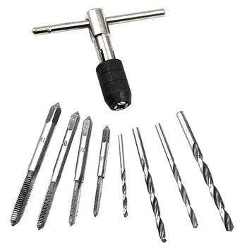 

9Pcs Hand Tap Set Screws Thread Taps T- Wrench Reamer M3-M6 Twist Drill Bit XH8Z