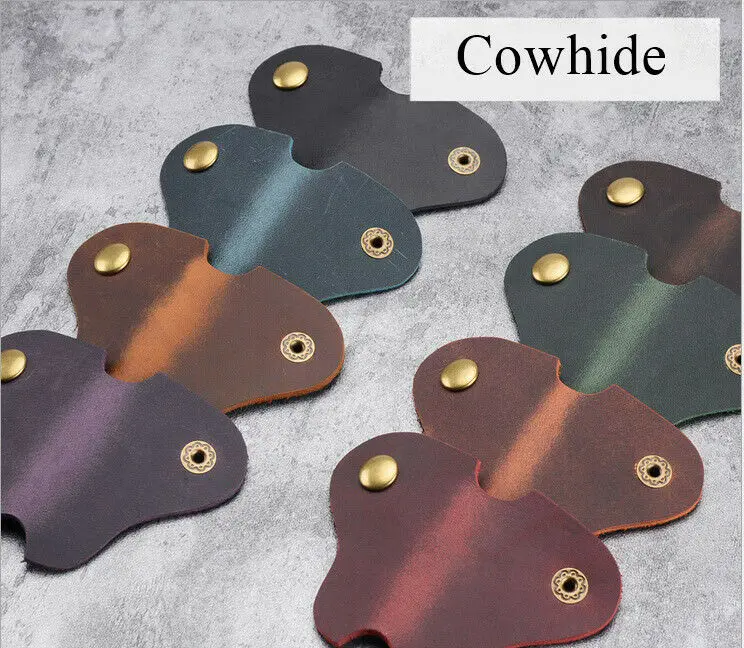 2xCowhide кожа Наушники Кабельные стяжки шнур Органайзер Обёрточная бумага намотки держатель