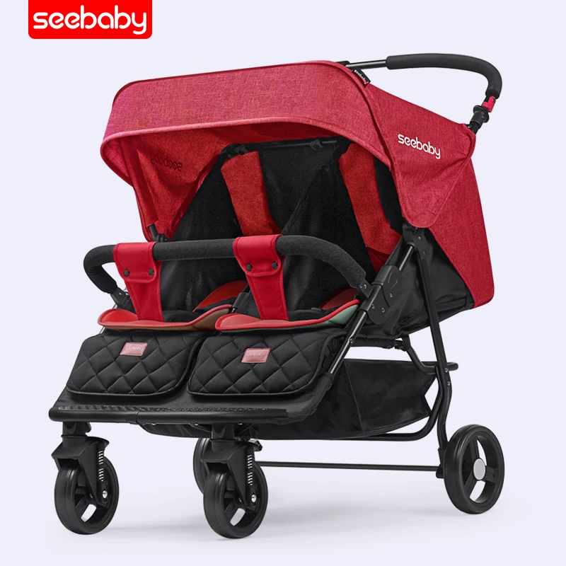 Двойная детская коляска, может лежать, складная двойная коляска, две детские коляски - Цвет: Red