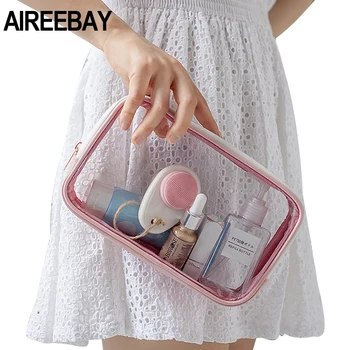 

AIREEBAY Tansparent Travel Cosmetic Bag Makeup Case Zipper Clear Make Up Bag Functional Organizer Storage Pouch Toiletry Wash